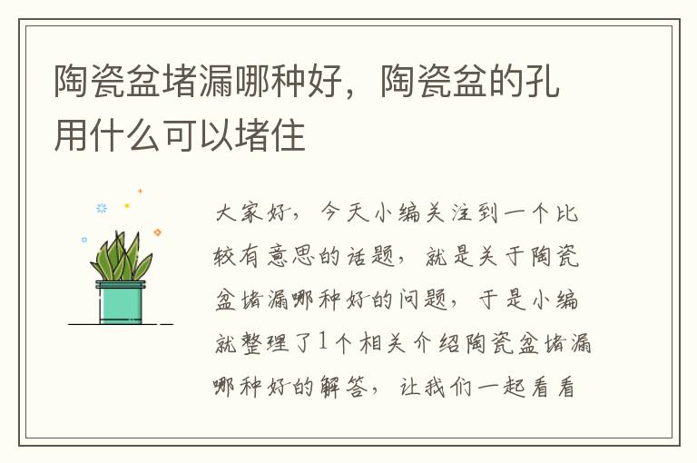 陶瓷盆堵漏哪种好，陶瓷盆的孔用什么可以堵住