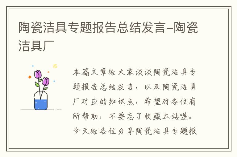 陶瓷洁具专题报告总结发言-陶瓷洁具厂