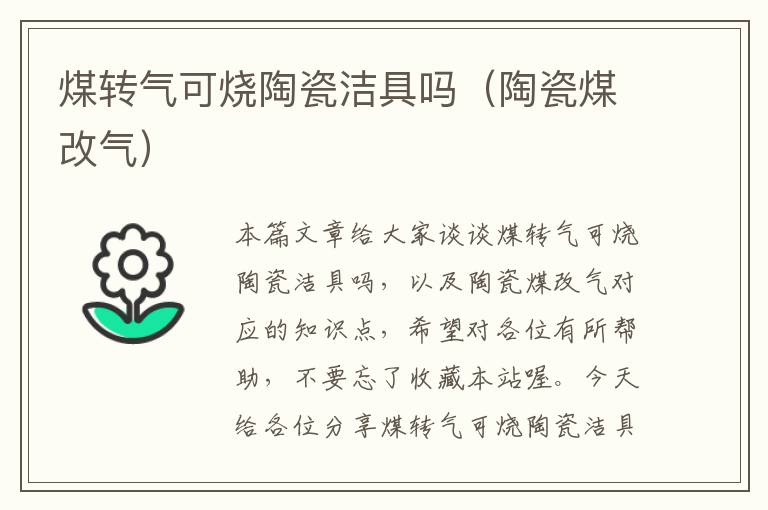 煤转气可烧陶瓷洁具吗（陶瓷煤改气）