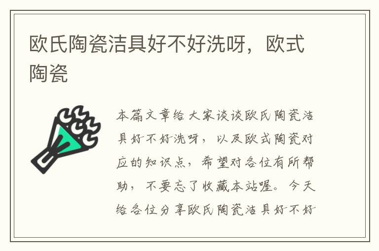 欧氏陶瓷洁具好不好洗呀，欧式陶瓷