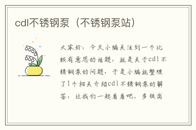 cdl不锈钢泵（不锈钢泵站）