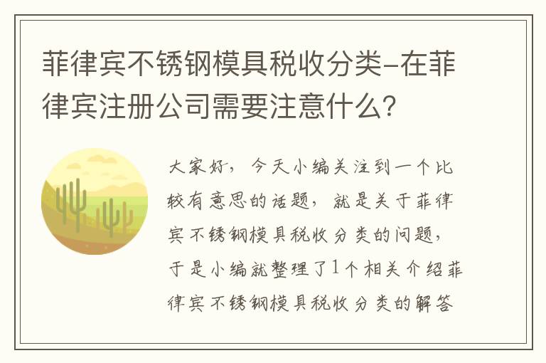 菲律宾不锈钢模具税收分类-在菲律宾注册公司需要注意什么？