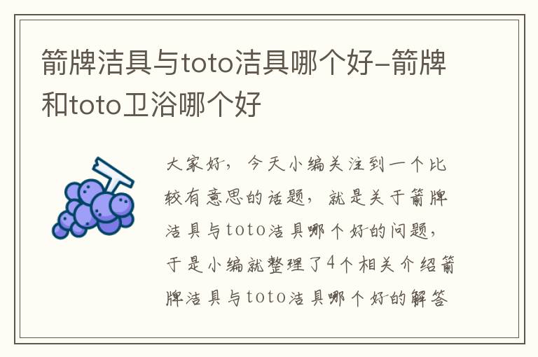 箭牌洁具与toto洁具哪个好-箭牌和toto卫浴哪个好