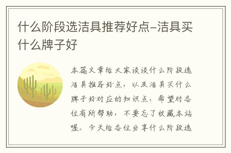 什么阶段选洁具推荐好点-洁具买什么牌子好