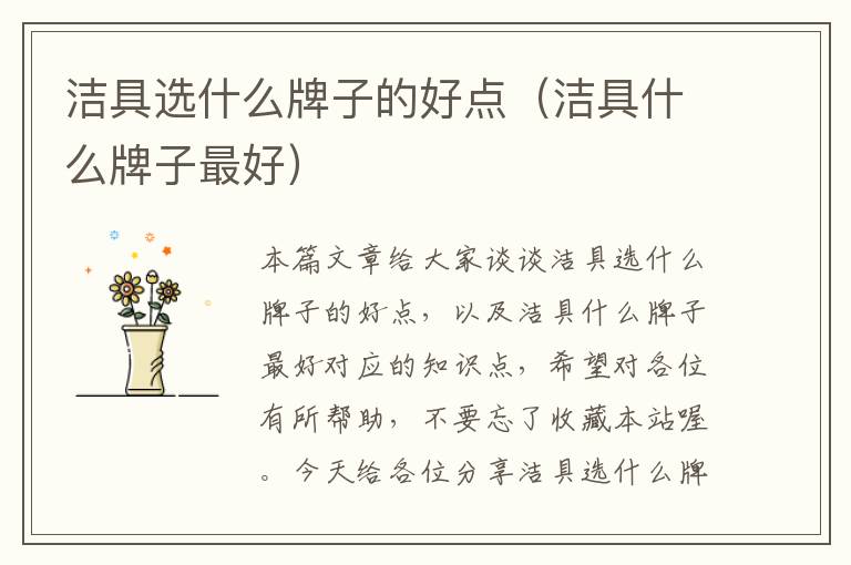 洁具选什么牌子的好点（洁具什么牌子最好）