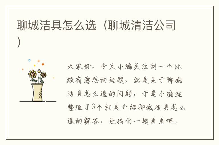 聊城洁具怎么选（聊城清洁公司）