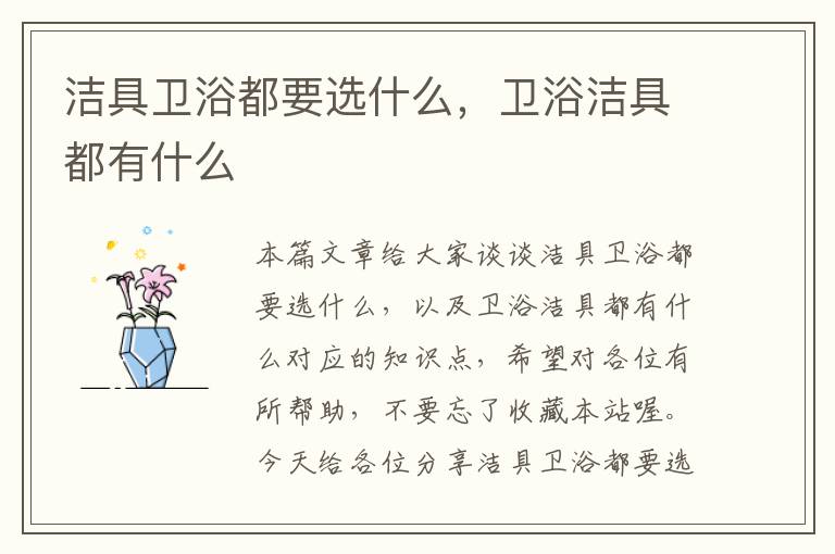 洁具卫浴都要选什么，卫浴洁具都有什么