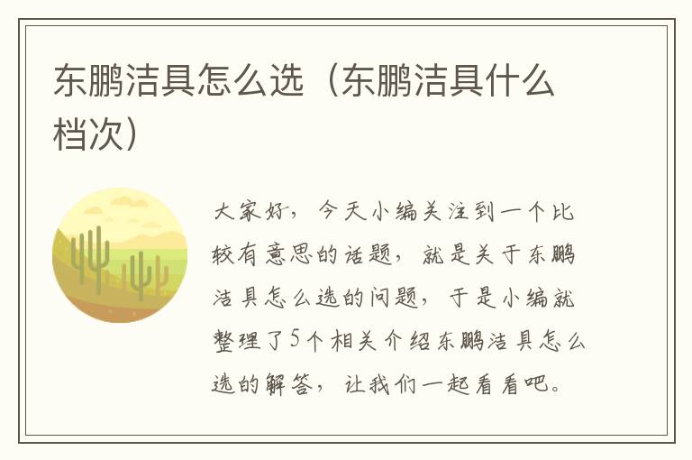 东鹏洁具怎么选（东鹏洁具什么档次）