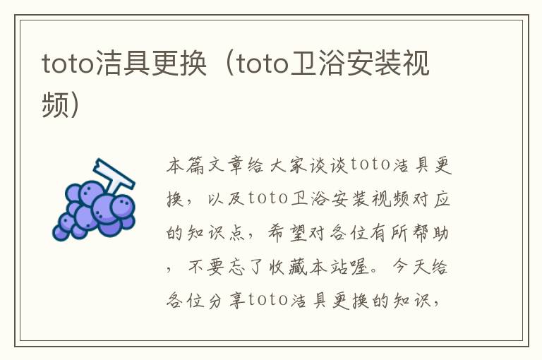 toto洁具更换（toto卫浴安装视频）