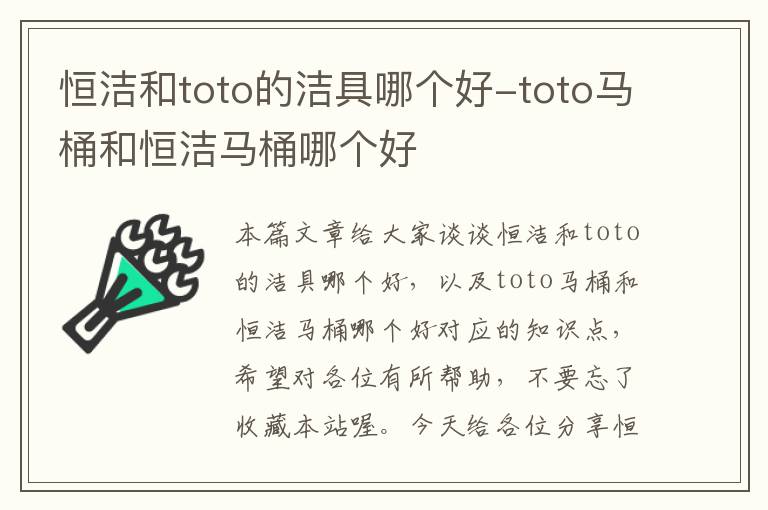 恒洁和toto的洁具哪个好-toto马桶和恒洁马桶哪个好