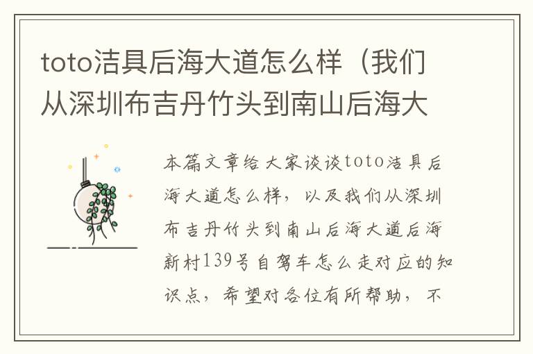 toto洁具后海大道怎么样（我们从深圳布吉丹竹头到南山后海大道后海新村139号自驾车怎么走）