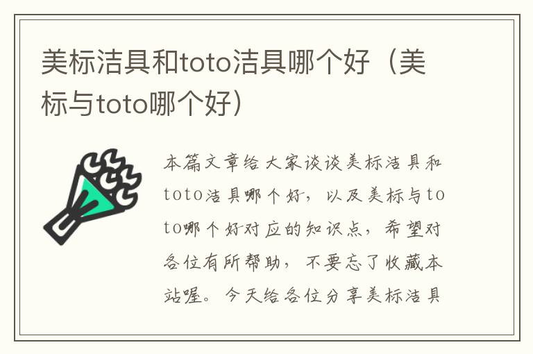 美标洁具和toto洁具哪个好（美标与toto哪个好）