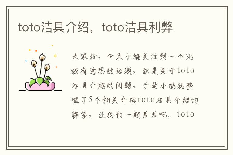 toto洁具介绍，toto洁具利弊