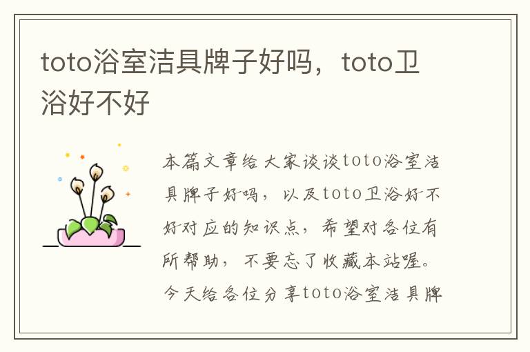 toto浴室洁具牌子好吗，toto卫浴好不好