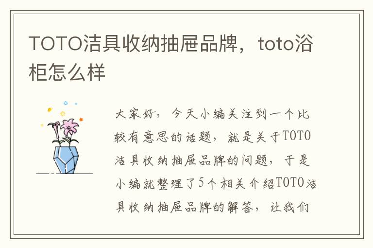 TOTO洁具收纳抽屉品牌，toto浴柜怎么样