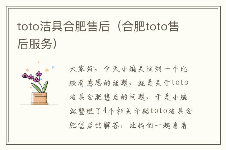 toto洁具合肥售后（合肥toto售后服务）