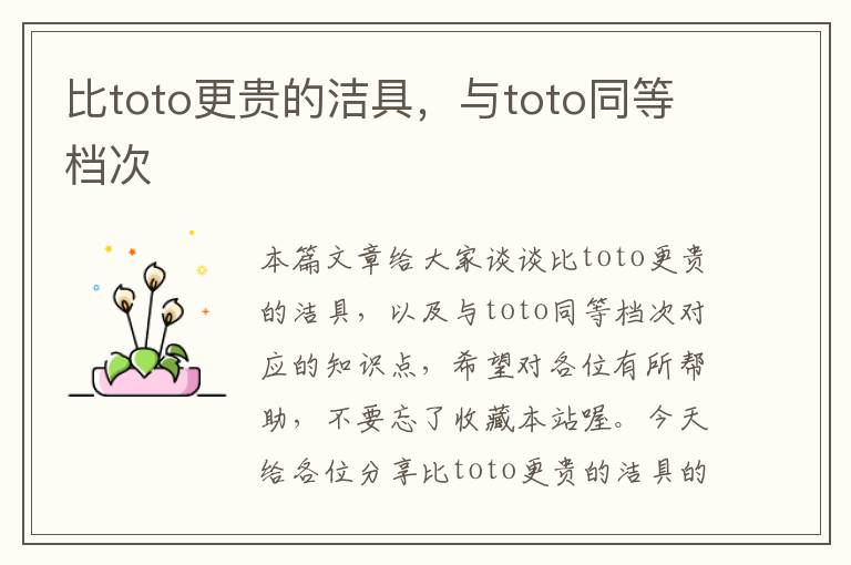 比toto更贵的洁具，与toto同等档次