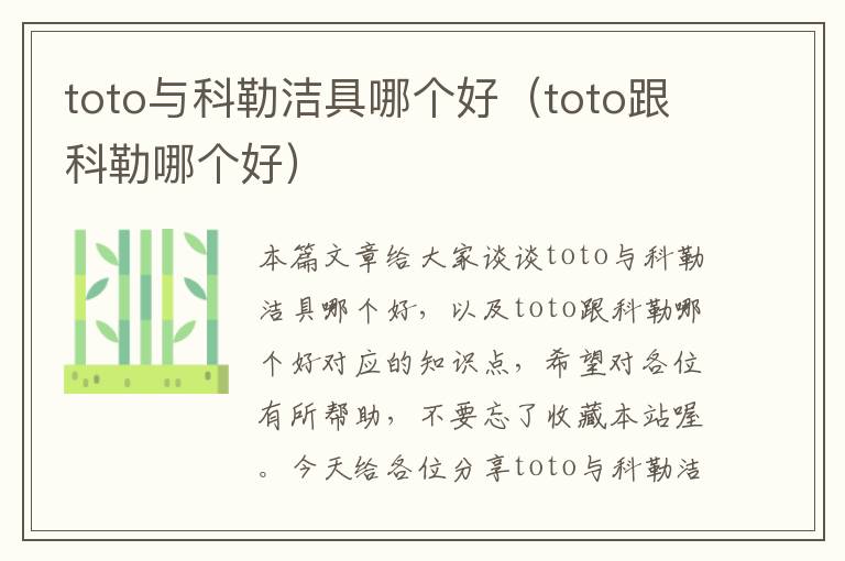 toto与科勒洁具哪个好（toto跟科勒哪个好）