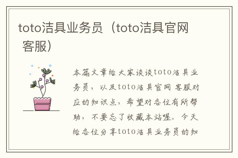 toto洁具业务员（toto洁具官网 客服）