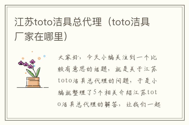 江苏toto洁具总代理（toto洁具厂家在哪里）