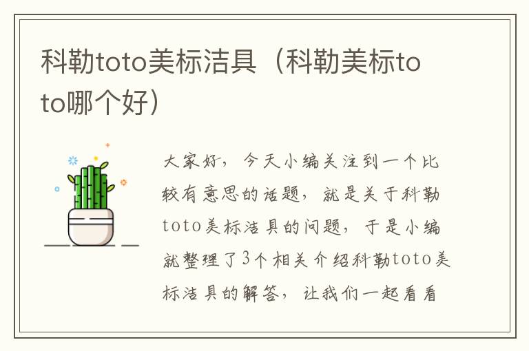 科勒toto美标洁具（科勒美标toto哪个好）