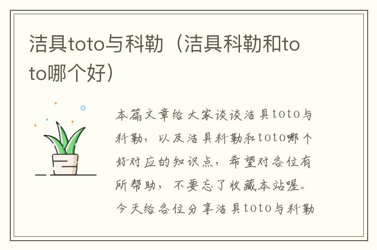 洁具toto与科勒（洁具科勒和toto哪个好）