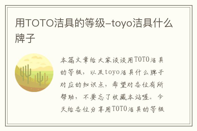 用TOTO洁具的等级-toyo洁具什么牌子