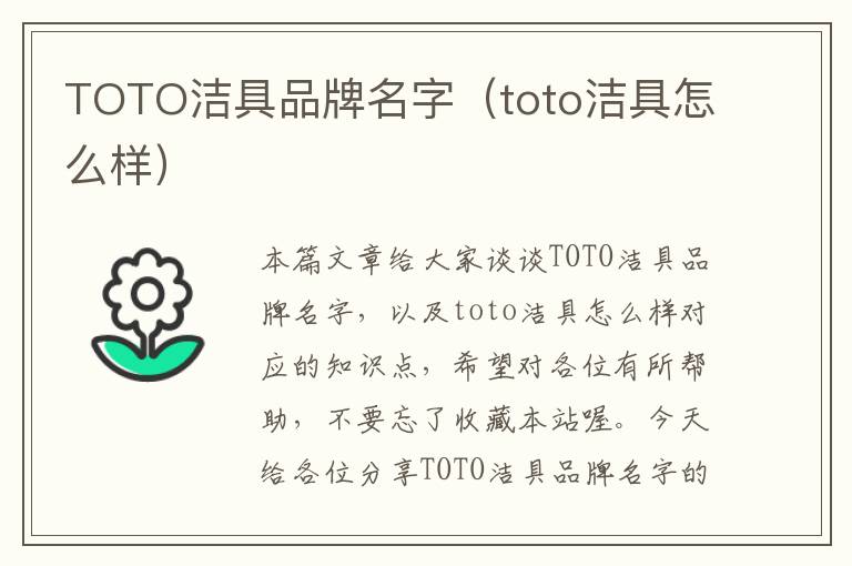 TOTO洁具品牌名字（toto洁具怎么样）