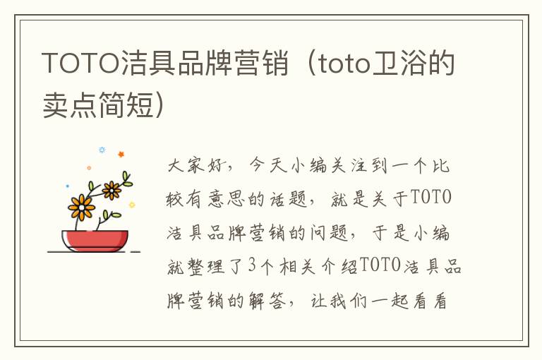 TOTO洁具品牌营销（toto卫浴的卖点简短）