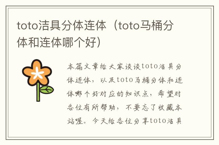 toto洁具分体连体（toto马桶分体和连体哪个好）