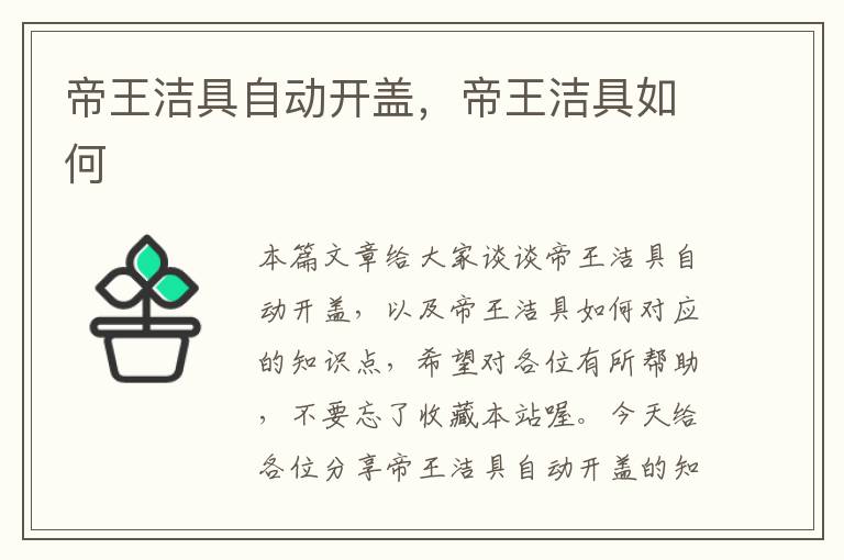 帝王洁具自动开盖，帝王洁具如何