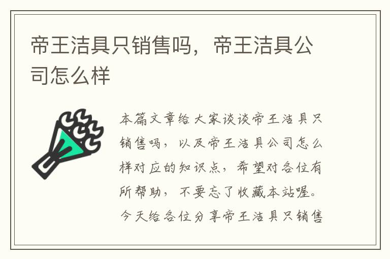 帝王洁具只销售吗，帝王洁具公司怎么样