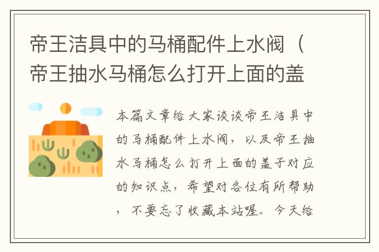 帝王洁具中的马桶配件上水阀（帝王抽水马桶怎么打开上面的盖子）