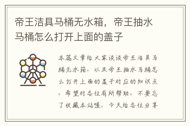 帝王洁具马桶无水箱，帝王抽水马桶怎么打开上面的盖子