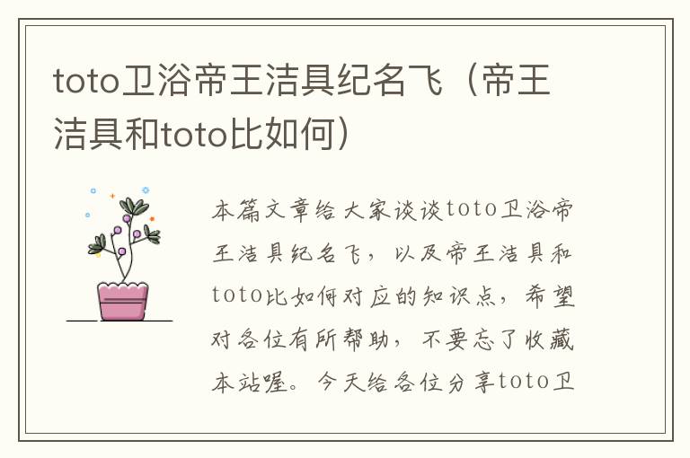 toto卫浴帝王洁具纪名飞（帝王洁具和toto比如何）