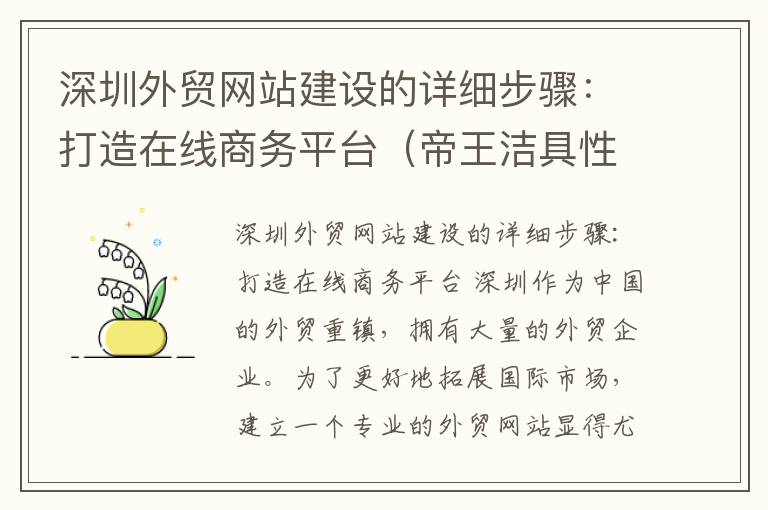 深圳外贸网站建设的详细步骤：打造在线商务平台（帝王洁具性价比怎么样）