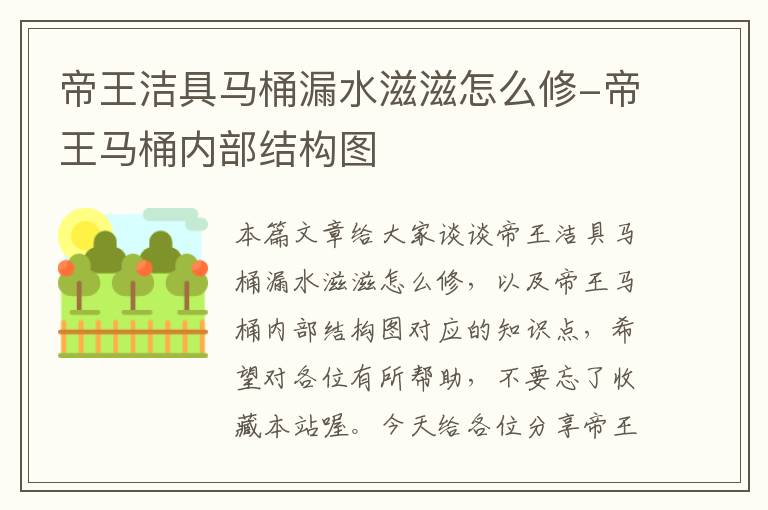 帝王洁具马桶漏水滋滋怎么修-帝王马桶内部结构图