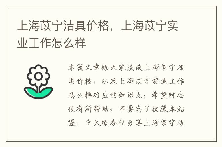 上海苡宁洁具价格，上海苡宁实业工作怎么样