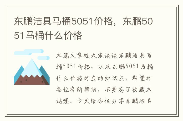 东鹏洁具马桶5051价格，东鹏5051马桶什么价格