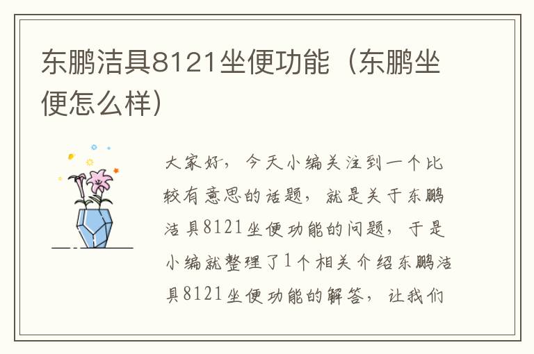 东鹏洁具8121坐便功能（东鹏坐便怎么样）