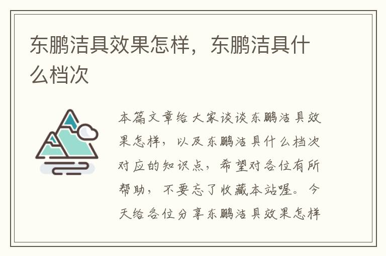 东鹏洁具效果怎样，东鹏洁具什么档次