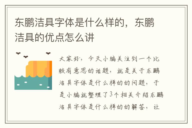 东鹏洁具字体是什么样的，东鹏洁具的优点怎么讲