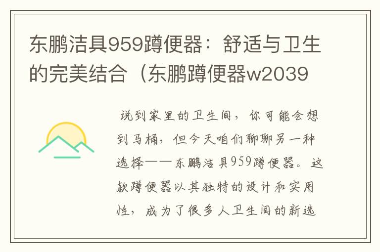 东鹏洁具959蹲便器：舒适与卫生的完美结合（东鹏蹲便器w2039 卖多少钱一个）