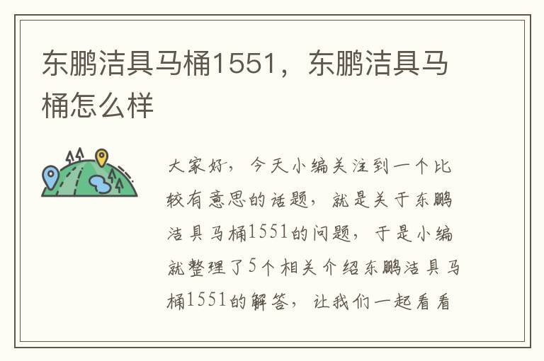 东鹏洁具马桶1551，东鹏洁具马桶怎么样