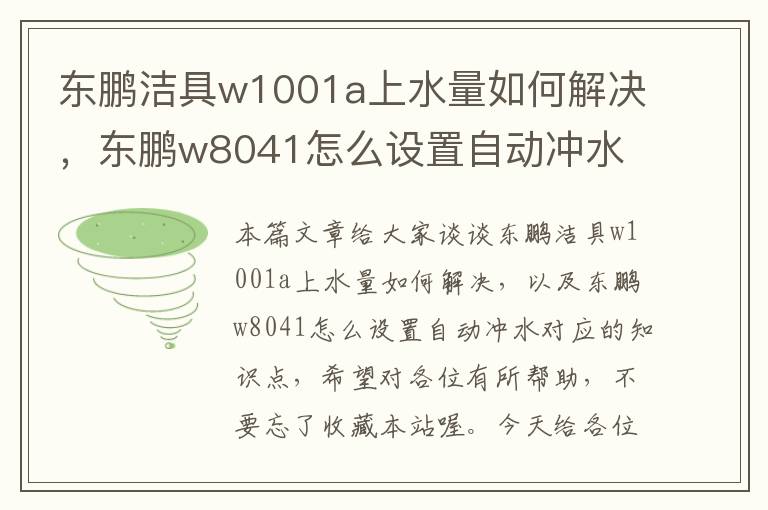 东鹏洁具w1001a上水量如何解决，东鹏w8041怎么设置自动冲水