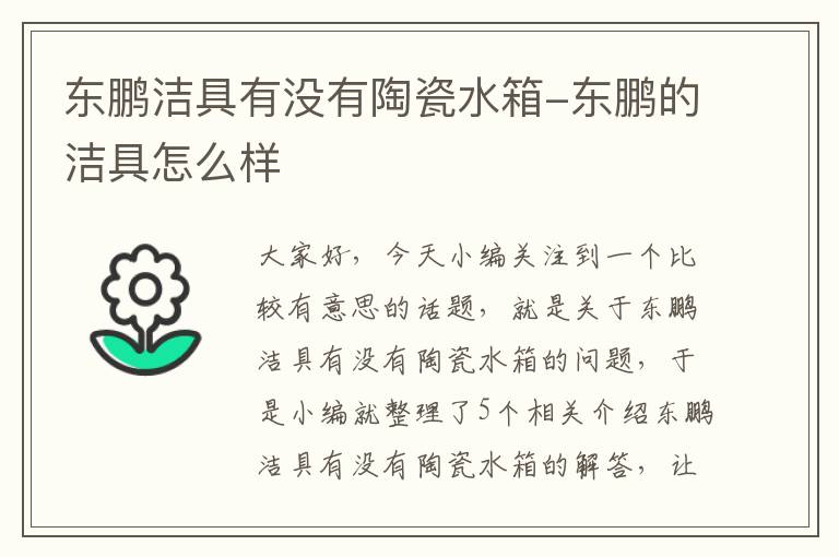 东鹏洁具有没有陶瓷水箱-东鹏的洁具怎么样