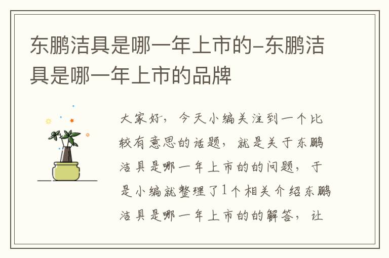 东鹏洁具是哪一年上市的-东鹏洁具是哪一年上市的品牌