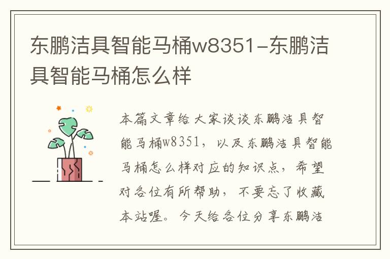 东鹏洁具智能马桶w8351-东鹏洁具智能马桶怎么样