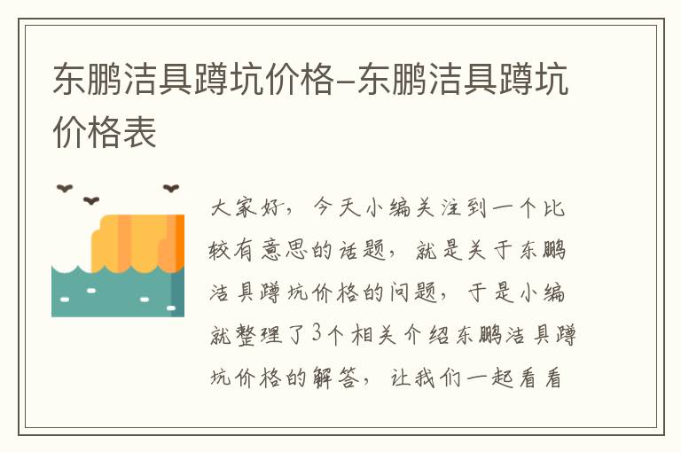 东鹏洁具蹲坑价格-东鹏洁具蹲坑价格表