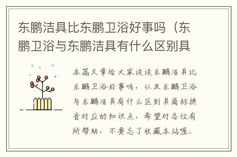 东鹏洁具比东鹏卫浴好事吗（东鹏卫浴与东鹏洁具有什么区别具商标拼音）